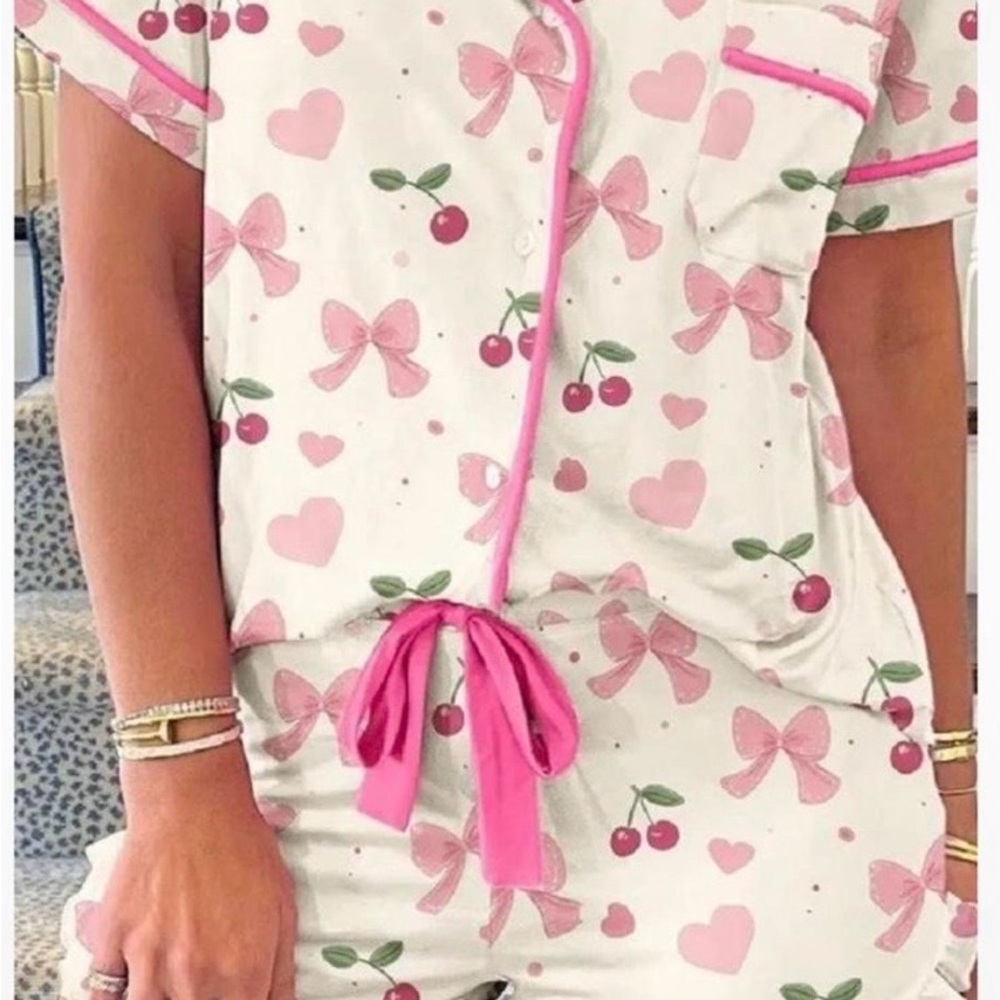 Pink Cherry and Bow Pajama Set medium
